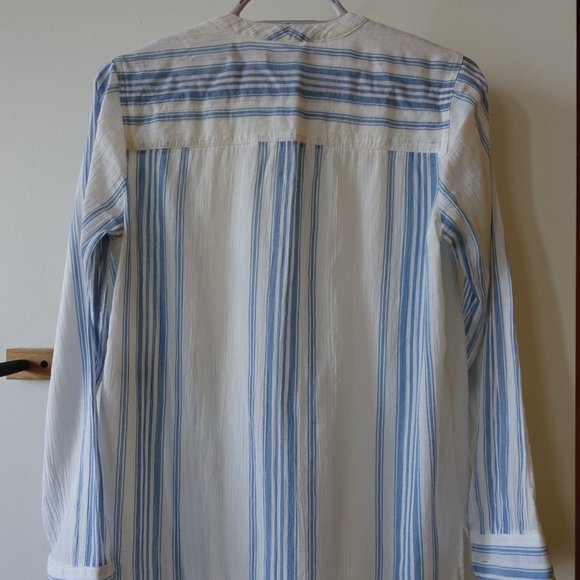 J.Crew JCrew Collarless Popover Blue Shirt Seashore Striped Stripe 0 XS - Picture 8 of 12